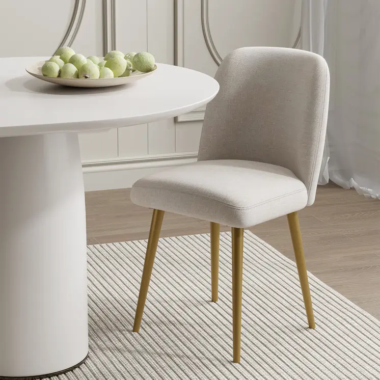 Set of Two Beige and Gold Upholstered Fabric Dining Side Chairs