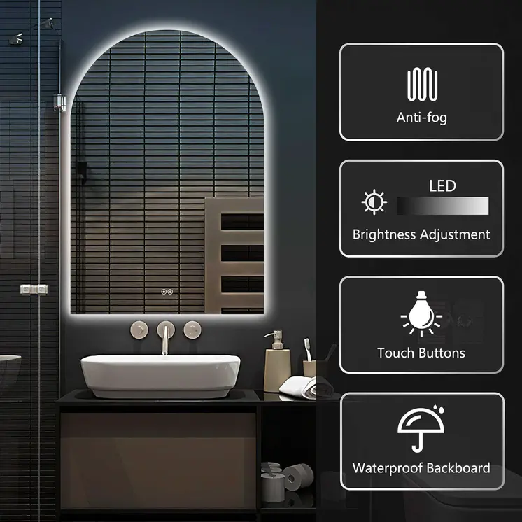 38" Clear Arch Unframed LED Lighted Bathroom Vanity Mirror