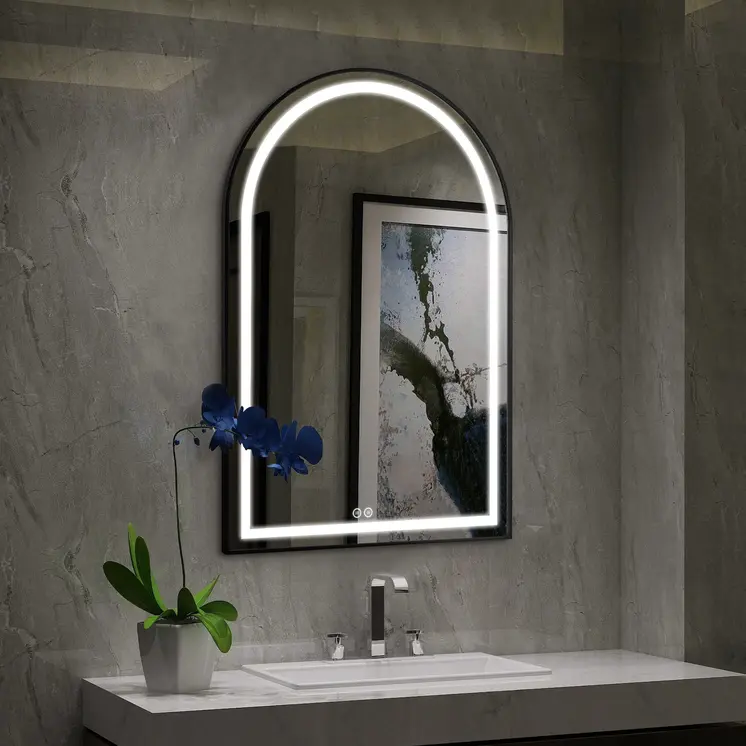 39" Black Metal Arch Metal Framed LED Lighted Bathroom Vanity Mirror