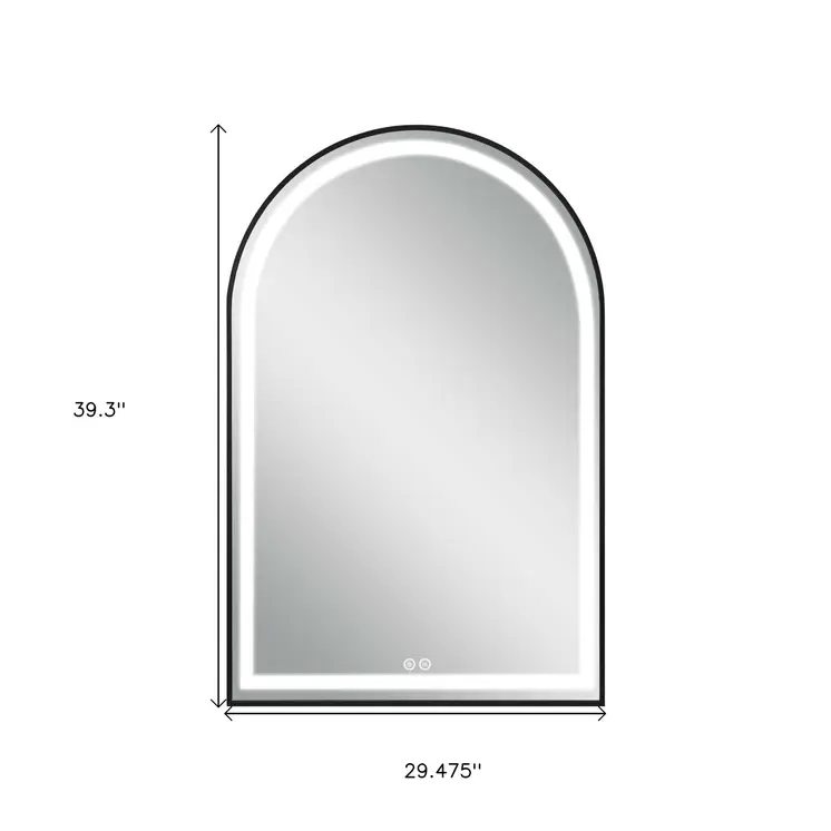39" Black Metal Arch Metal Framed LED Lighted Bathroom Vanity Mirror