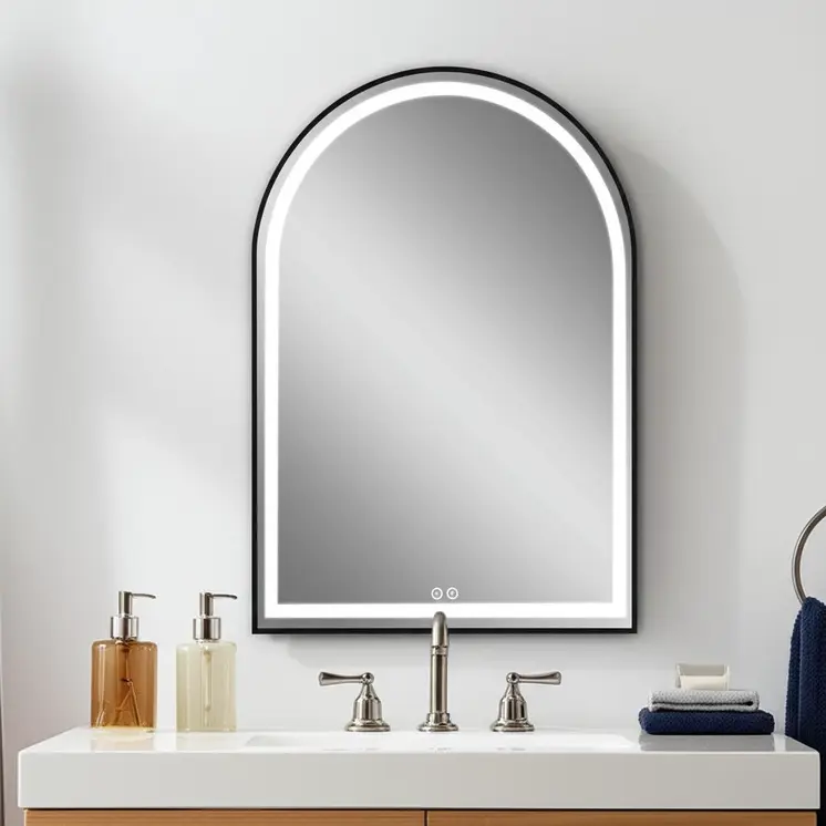 39" Black Metal Arch Metal Framed LED Lighted Bathroom Vanity Mirror