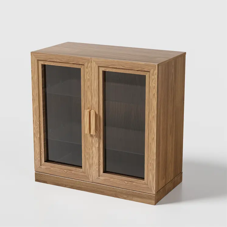 31" Natural And Clear Glass Door Accent Cabinet With Three Shelves