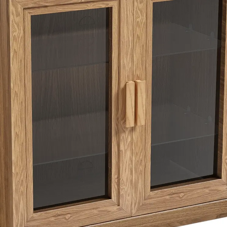 31" Natural And Clear Glass Door Accent Cabinet With Three Shelves