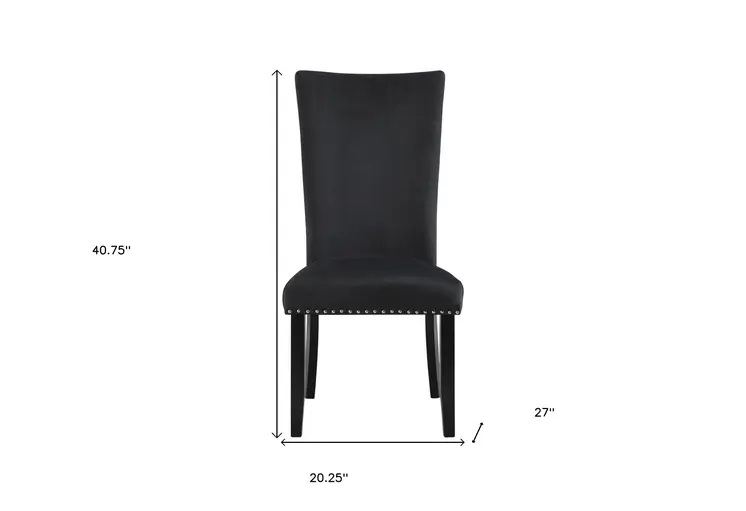 Set of Two Black Upholstered Velvet Dining Side Chairs
