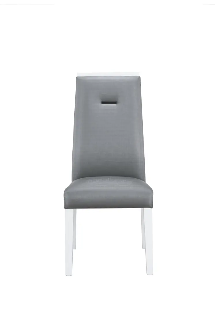 Set of Two Gray And White Upholstered Faux Leather Dining Side Chairs