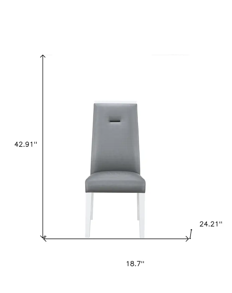 Set of Two Gray And White Upholstered Faux Leather Dining Side Chairs