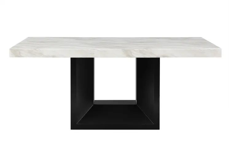 70" White and Black Faux Marble and Wood Pedestal Base Dining Table