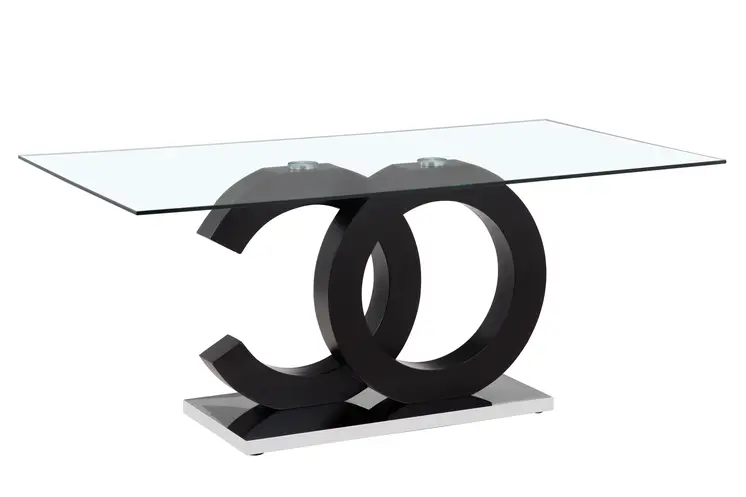 71" Clear and Silver Glass Wood and Stainless Steel Pedestal Base Dining Table