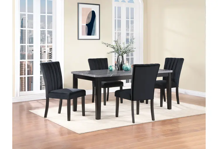 66" Dark Gray Faux Marble and Wood Dining Table