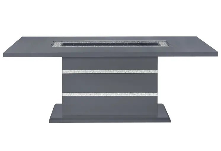 79" Dark Gray Faux Crystals Glass and Wood Pedestal Base Dining Table