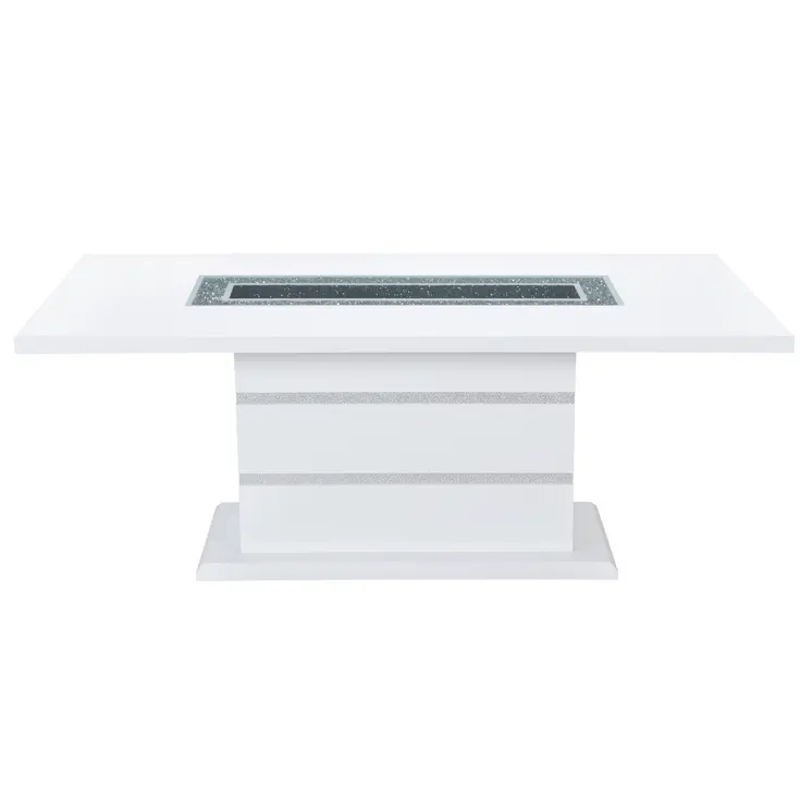 79" White Faux Crystals Glass and Wood Pedestal Base Dining Table