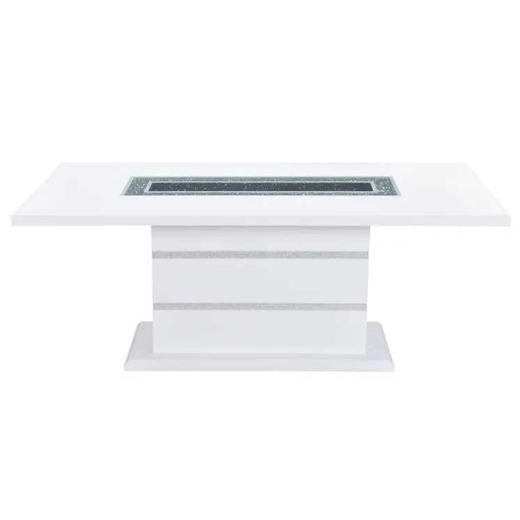 79" White Faux Crystals Glass and Wood Pedestal Base Dining Table