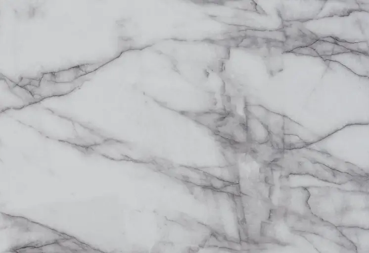 79" Light Gray and White Marble and Wood Pedestal Base Dining Table