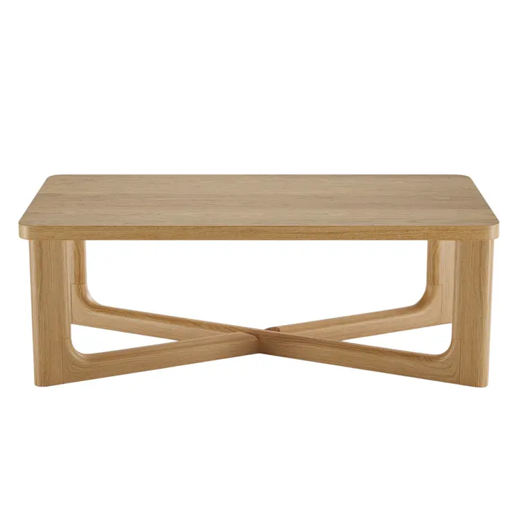 50" Natural Solid Wood Cross Legs Coffee Table