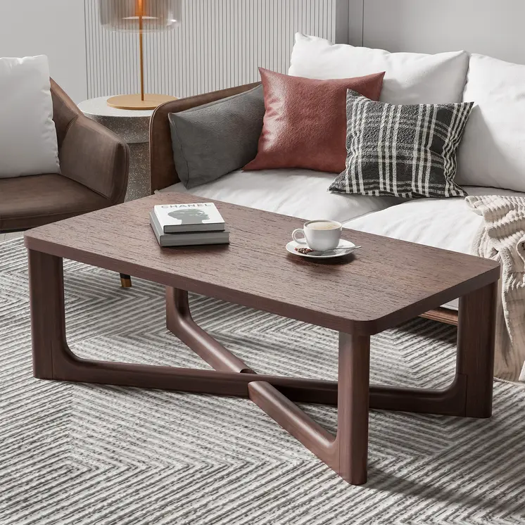 50" Walnut Solid Wood Cross Legs Coffee Table