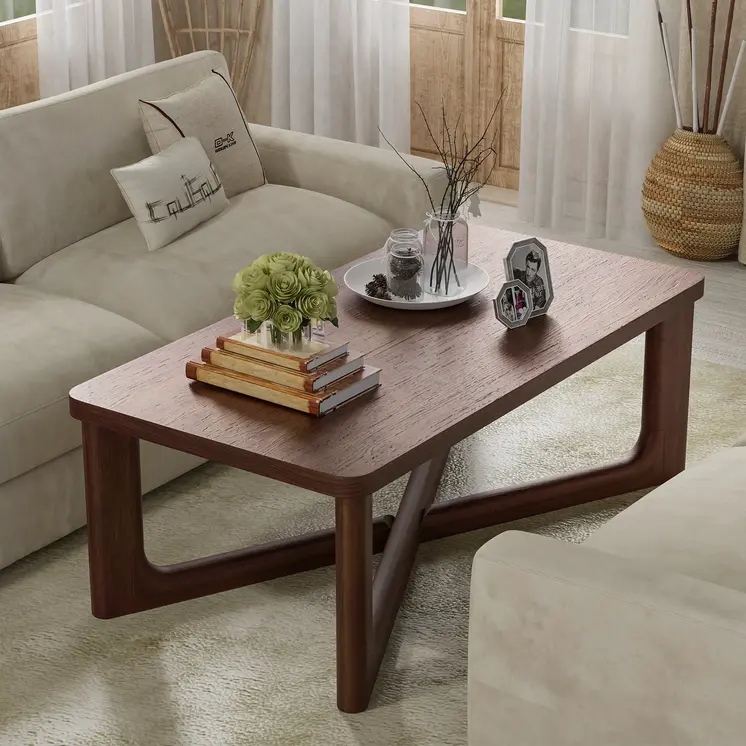 50" Walnut Solid Wood Cross Legs Coffee Table