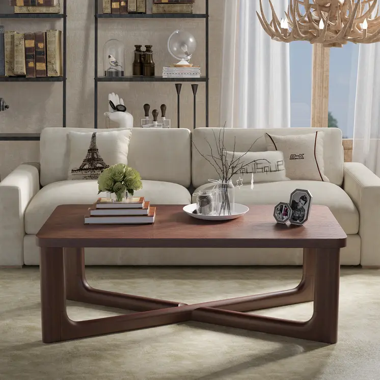 50" Walnut Solid Wood Cross Legs Coffee Table