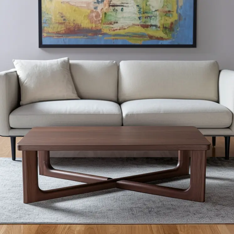 50" Walnut Solid Wood Cross Legs Coffee Table