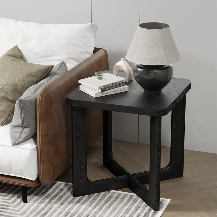 24" Black Solid Wood Square End Table
