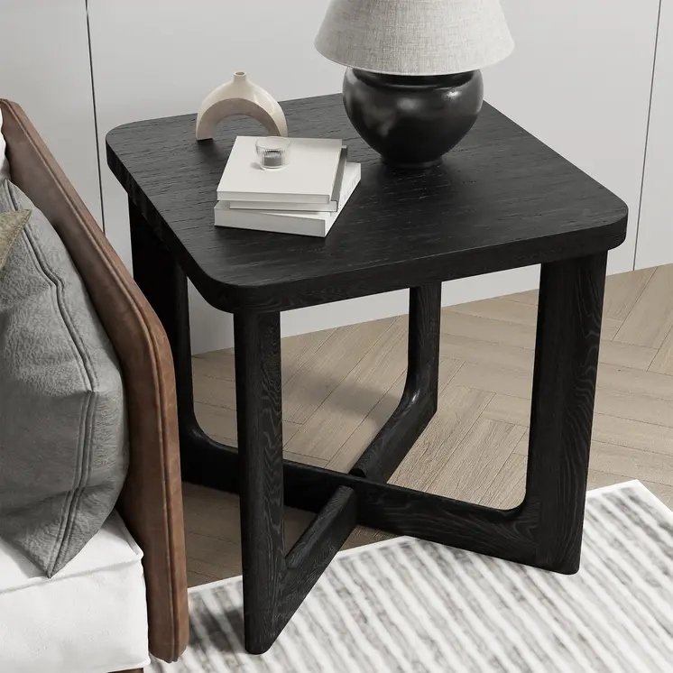 24" Black Solid Wood Square End Table