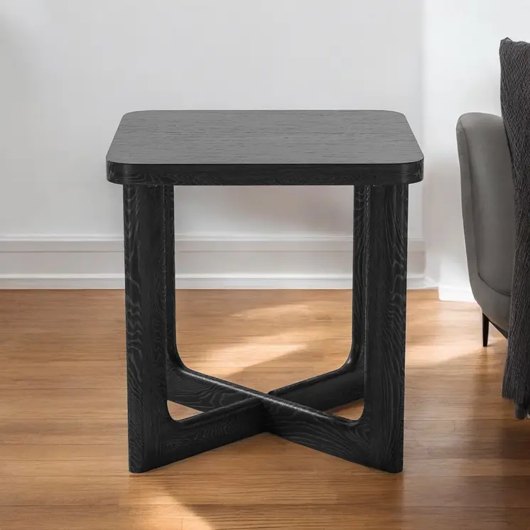 24" Black Solid Wood Square End Table