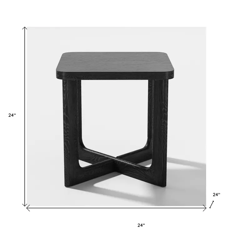 24" Black Solid Wood Square End Table
