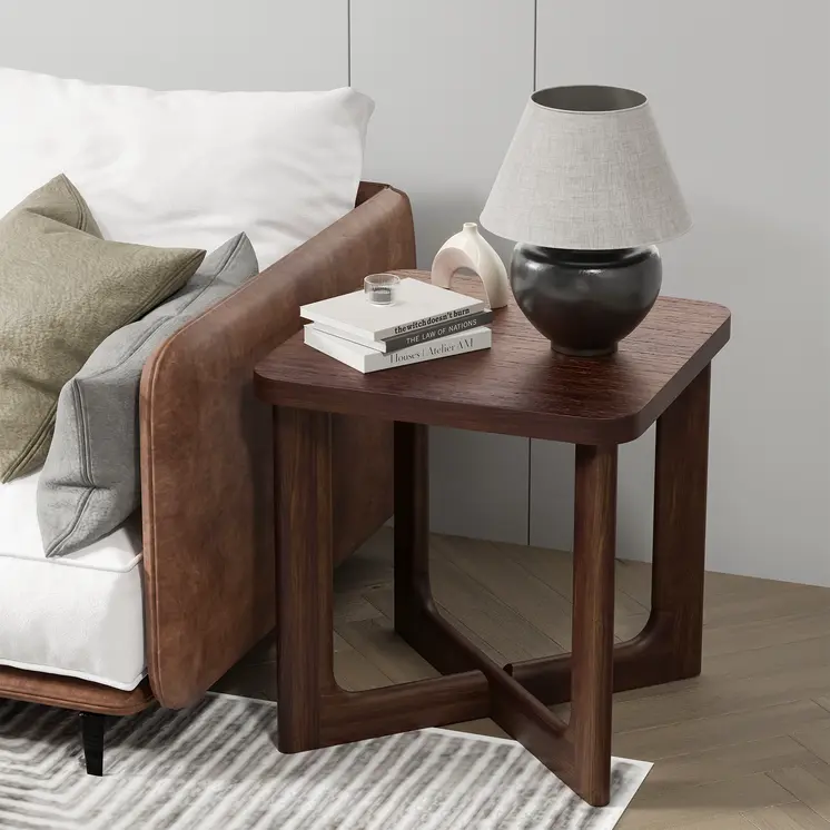 24" Brown Solid Wood Square Cross Legs End Table