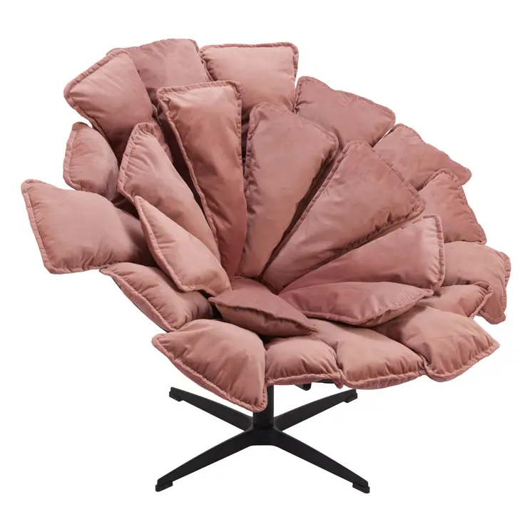 42" Pink And Black Velvet And Upholstered Swivel Side Chair