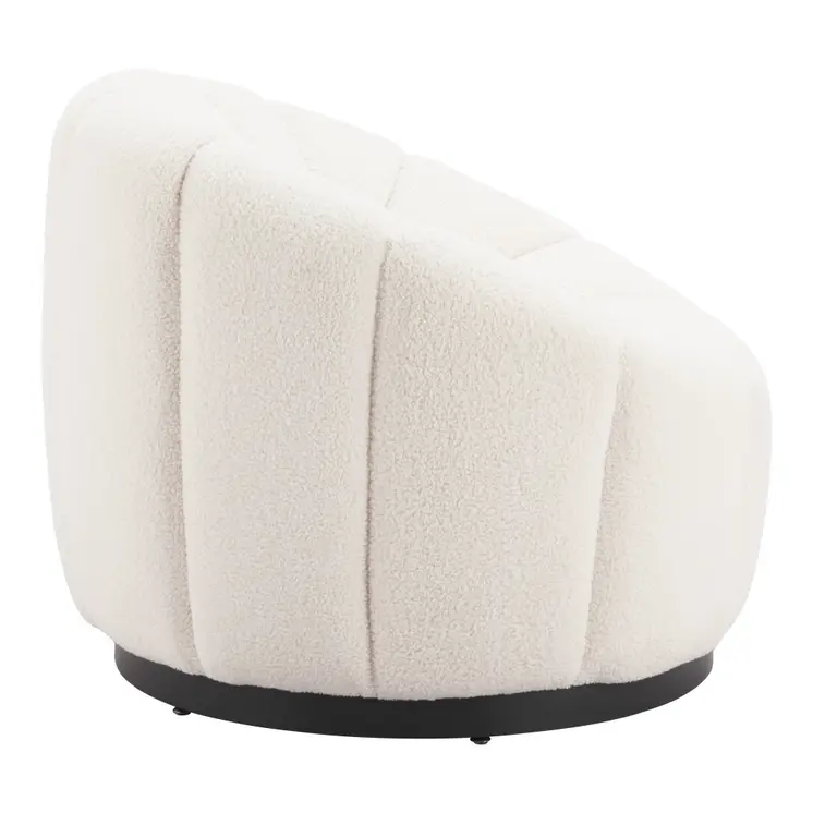 36" Cream And Black Faux Shearling And Upholstered Barrel Chair