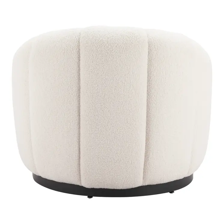 36" Cream And Black Faux Shearling And Upholstered Barrel Chair
