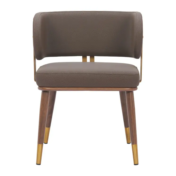 Brown and Walnut Upholstered Faux Leather Curved Back Dining Arm Chair