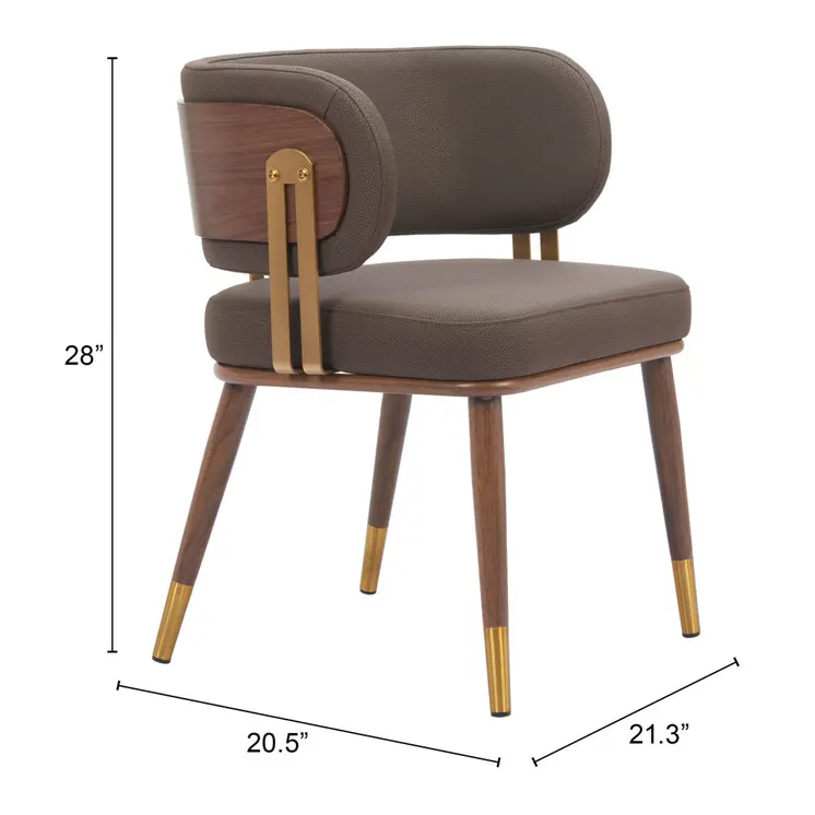 Brown and Walnut Upholstered Faux Leather Curved Back Dining Arm Chair