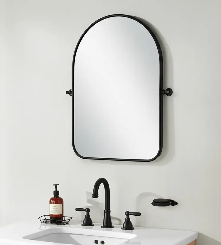 32" Black Arch Iron Framed Bathroom Vanity Mirror