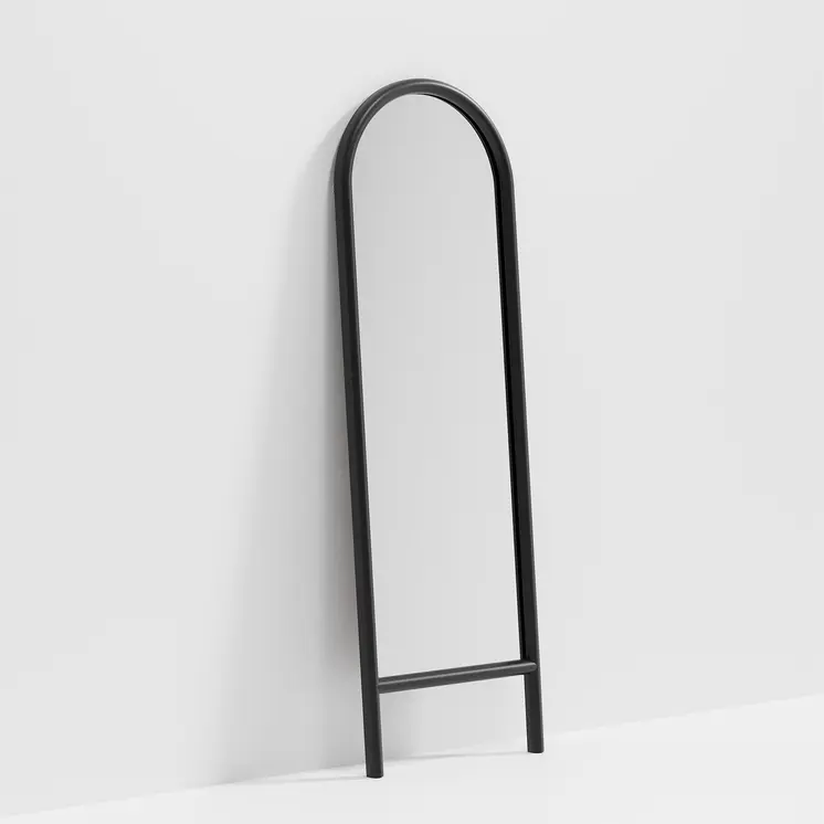 64" Black Arch Wood Framed Standing Mirror