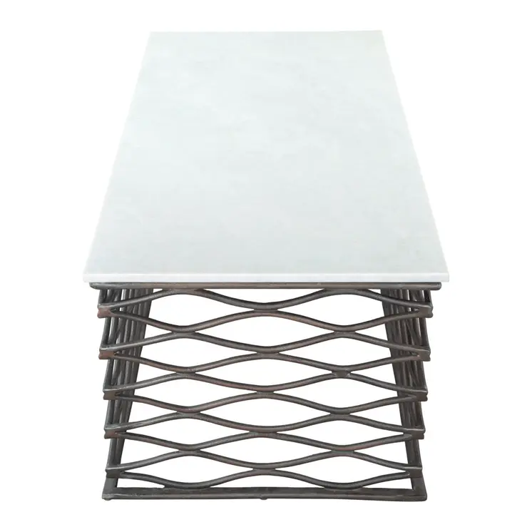 50" White and Antiqued Bronze Genuine Marble and Aluminum Abstract Coffee Table