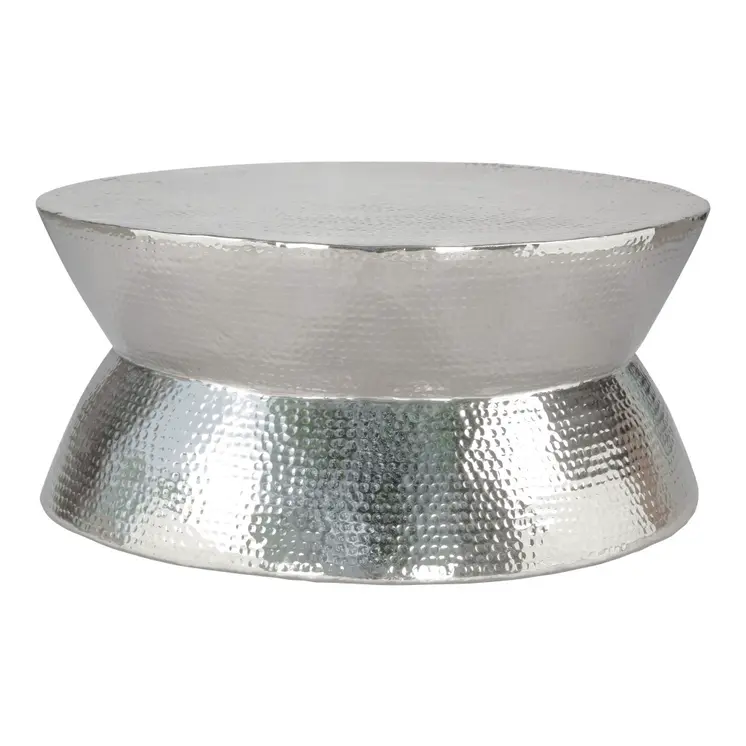 37" Silver Aluminum Round Distressed Solid Coffee Table