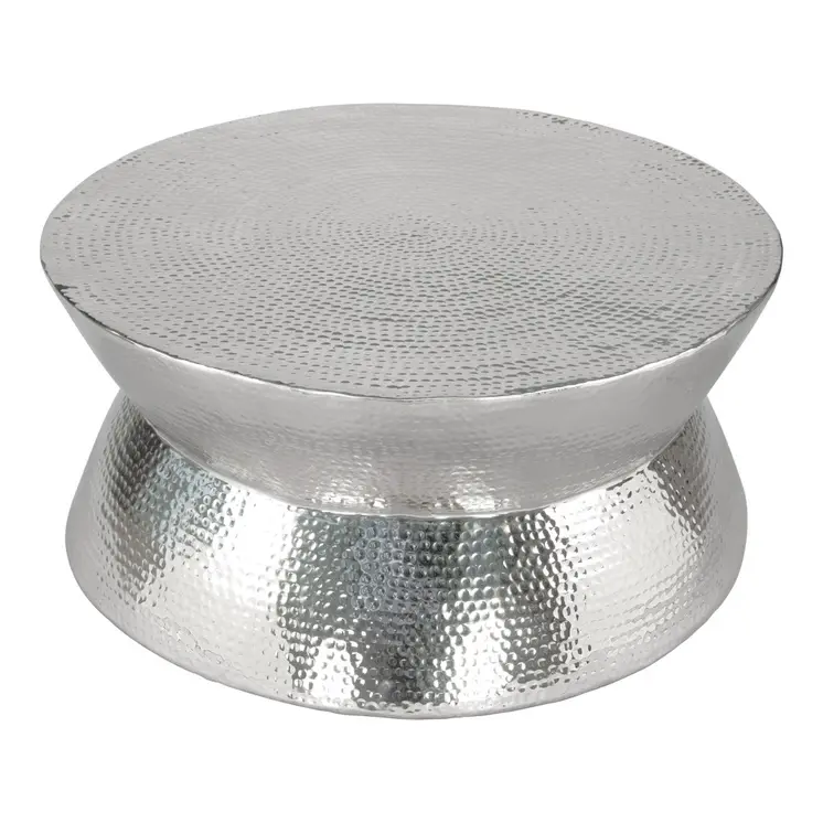 37" Silver Aluminum Round Distressed Solid Coffee Table