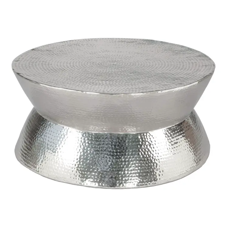 37" Silver Aluminum Round Distressed Solid Coffee Table