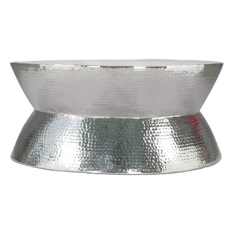37" Silver Aluminum Round Distressed Solid Coffee Table