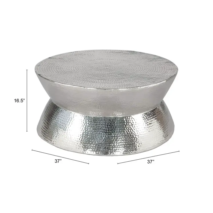 37" Silver Aluminum Round Distressed Solid Coffee Table