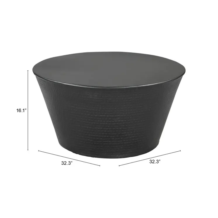 33" Black Iron Round Solid Coffee Table