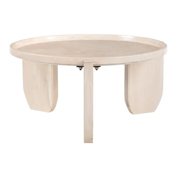 30" Natural Genuine Marble and Marble Round Coffee Table