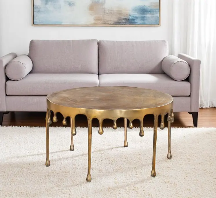 32" Antiqued Brass Aluminum Round Coffee Table