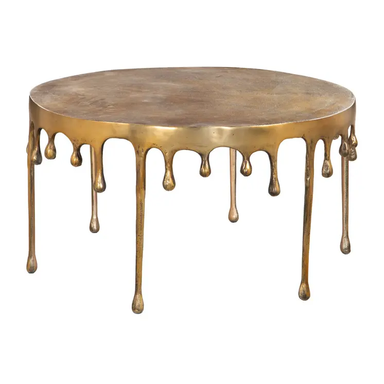 32" Antiqued Brass Aluminum Round Coffee Table