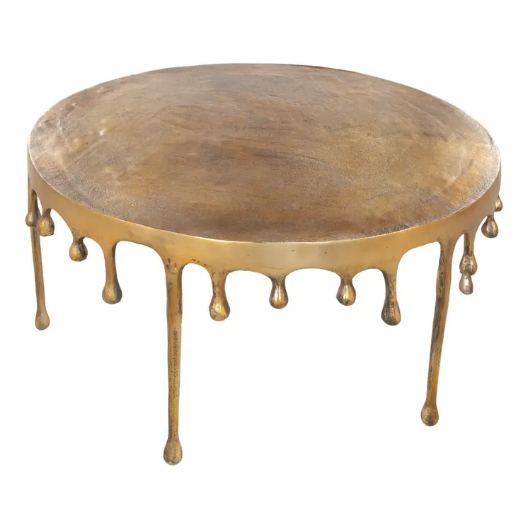 32" Antiqued Brass Aluminum Round Coffee Table