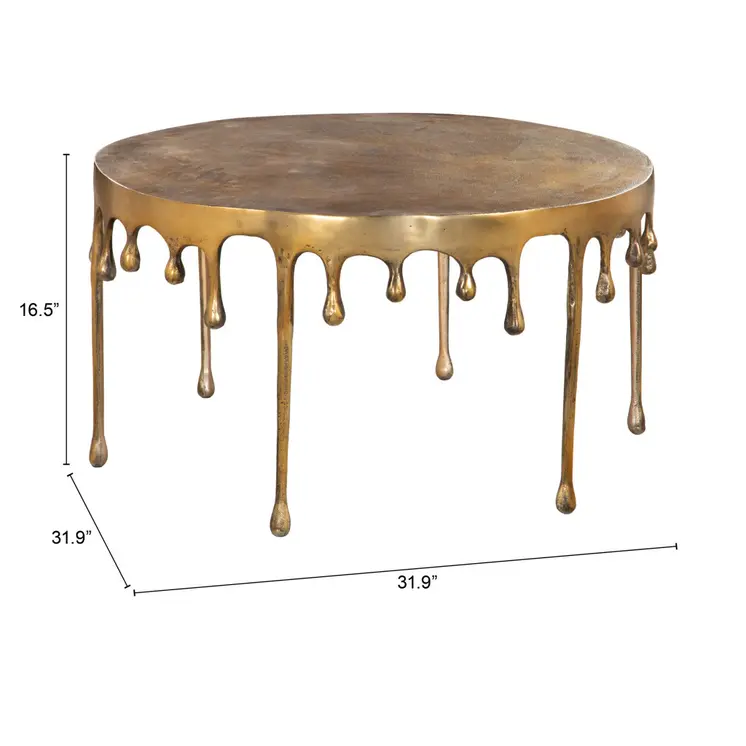 32" Antiqued Brass Aluminum Round Coffee Table