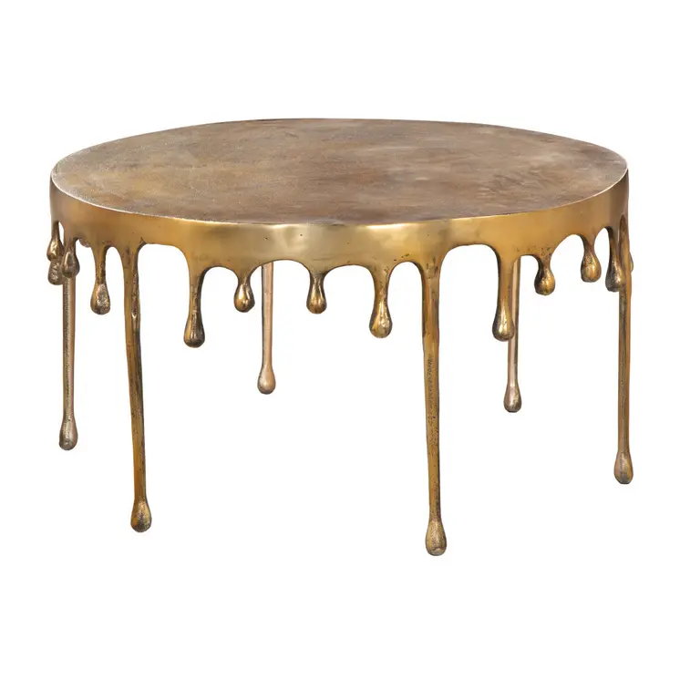 32" Antiqued Brass Aluminum Round Coffee Table