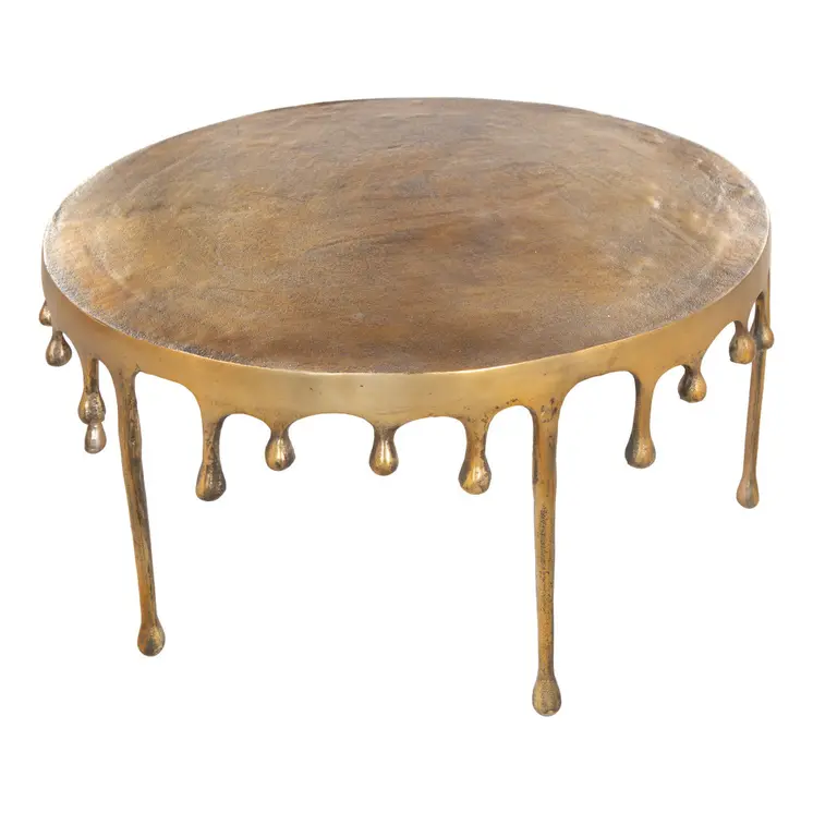 32" Antiqued Brass Aluminum Round Coffee Table
