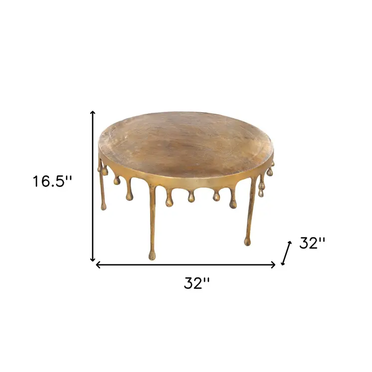 32" Antiqued Brass Aluminum Round Coffee Table