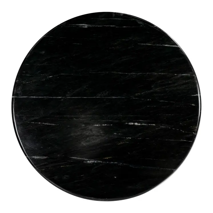 35" Black and Walnut Genuine Marble and Solid Wood Round Pedestal Coffee Table